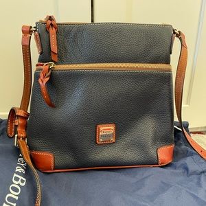 Dooney & Bourke Navy Pebble Leather Crossbody with Brown Trim